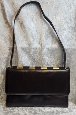 Vintage Nicholas Reich Womens Brown Leather w Gold Hardware Shoulder Purse